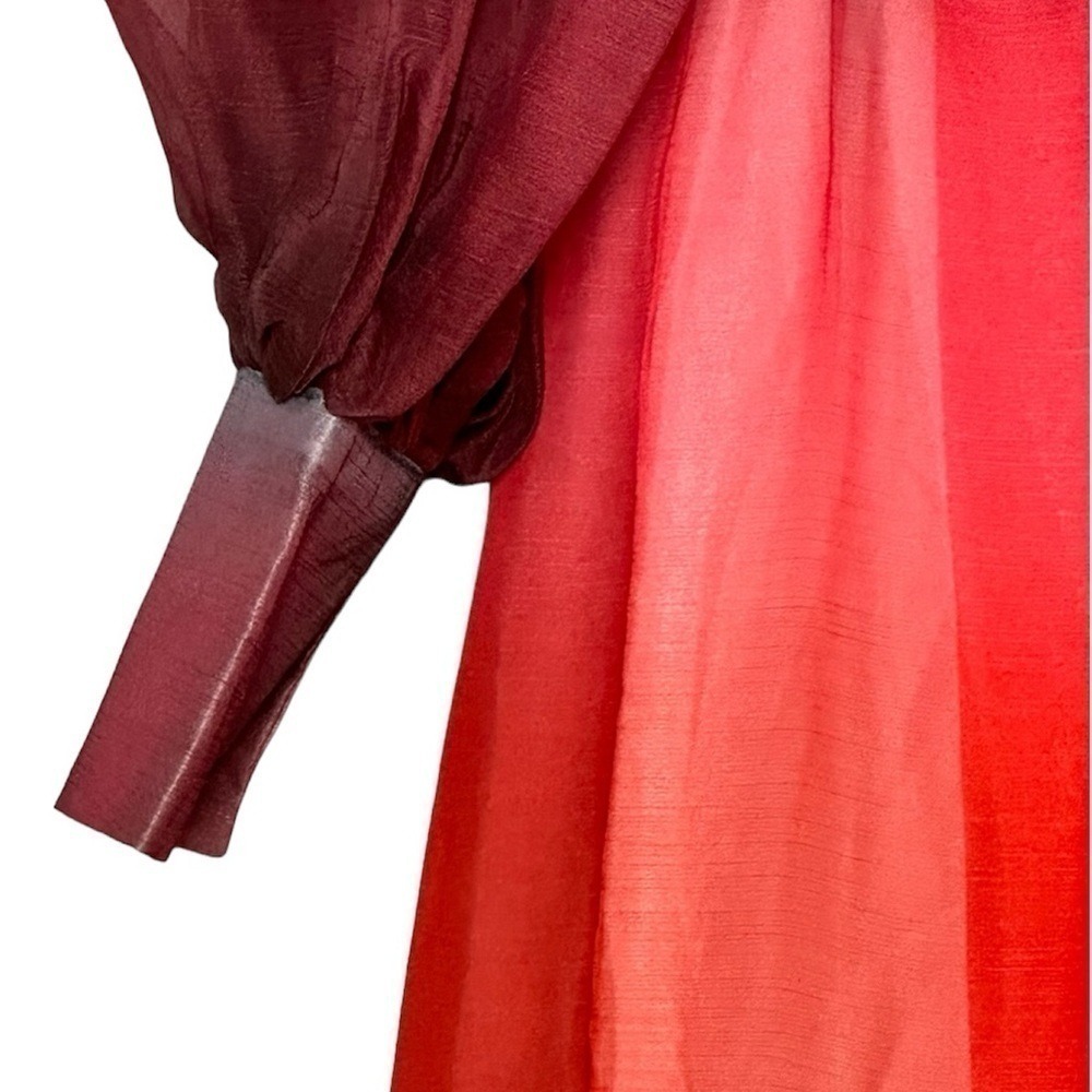 Lillys Kloset Ombre Cutout Maxi Dress Green Red Tiered Bishop Sleeve Womens‎ M - Picture 6 of 8